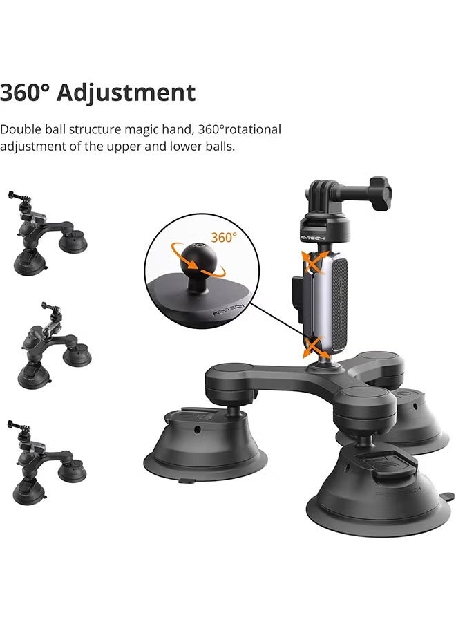 PGYTECH CapLock Triple Suction Mount Compatible for DJI OSMO Action 4/3/2, Gopro Hero 11/10/9/8 with 1/4"-20 Standard Thread Adapter, Action Camera and Smartphones for Insta360 ONE RS/R/ONE X3/X2 - Image 5
